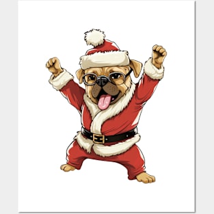 Cartoon Christmas Pug Dog Dancing Posters and Art